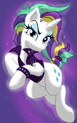 Size: 1200x1920 | Tagged: safe, artist:theroyalprincesses, character:rarity, species:pony, species:unicorn, episode:it isn't the mane thing about you, g4, my little pony: friendship is magic, alternate hairstyle, clothing, duckface, female, looking at you, mare, pouting, punk, punkity, short hair, solo