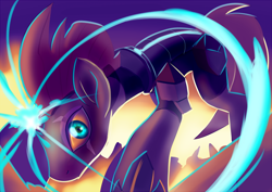 Size: 1400x989 | Tagged: safe, artist:edowaado, character:tempest shadow, species:pony, species:unicorn, my little pony: the movie (2017), broken horn, eye scar, female, looking at you, magic, scar, scar on the wrong side, shrunken pupils, solo, sparking horn