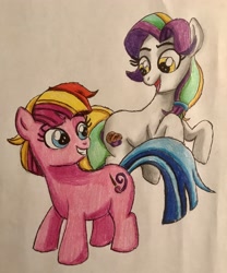 Size: 2675x3216 | Tagged: safe, artist:bozzerkazooers, character:coconut cream, character:toola roola, species:pony, episode:fame and misfortune, g4, my little pony: friendship is magic, open mouth, traditional art