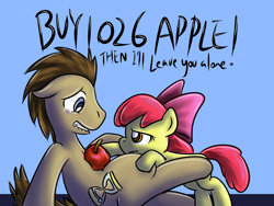 Size: 800x600 | Tagged: dead source, safe, artist:saturnspace, character:apple bloom, character:doctor whooves, character:time turner, species:earth pony, species:pony, apple, buy some apples, crying, female, filly, lip bite, male, misleading thumbnail, stallion