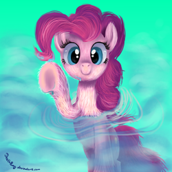 Size: 2000x2000 | Tagged: safe, artist:deathpwny, character:pinkie pie, cave, cave pool, fluffy, mirror pool, water, wet