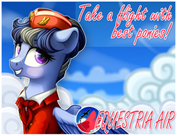 Size: 1500x1150 | Tagged: safe, artist:vird-gi, oc, oc only, species:pegasus, species:pony, clothing, cloud, female, flight attendant, hat, mare, sky, smiling, solo