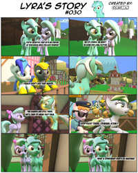 Size: 3928x4913 | Tagged: safe, artist:goatcanon, character:copper top, character:derpy hooves, character:flitter, character:lyra heartstrings, oc, oc:general dust, oc:general strawcream, species:pony, comic:lyra's story, 3d, binoculars, comic, female, guardsmare, levitation, magic, mare, police, police pony, pun, royal guard, source filmmaker, telekinesis