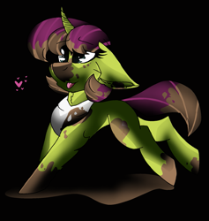 Size: 1635x1722 | Tagged: safe, artist:brokensilence, oc, oc only, oc:apparently shovel, bandage, cute, dirty, female, filly, heart, tongue out