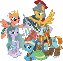 Size: 8192x7981 | Tagged: safe, artist:amarthgul, character:flash magnus, character:meadowbrook, character:mistmane, character:rockhoof, character:somnambula, character:star swirl the bearded, species:earth pony, species:pegasus, species:pony, species:unicorn, episode:shadow play, g4, legends of magic, my little pony: friendship is magic, absurd resolution, curved horn, female, male, mane six opening poses, mare, pillars of equestria, prone, simple background, spade, stallion, transparent background, vector