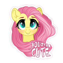 Size: 1000x1000 | Tagged: safe, artist:vird-gi, character:fluttershy, species:pegasus, species:pony, g4, blushing, bust, colored eyebrows, cute, eyebrows, female, front view, full face view, looking at you, mare, portrait, positive ponies, shyabetes, simple background, smiling, solo, sticker, text, transparent background