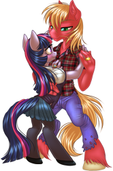 Size: 937x1407 | Tagged: safe, artist:kittehkatbar, character:big mcintosh, character:twilight sparkle, species:anthro, species:unguligrade anthro, ship:twimac, clothing, dancing, female, hooves, male, ring, shipping, simple background, skirt, stockings, straight, transparent background, unshorn fetlocks