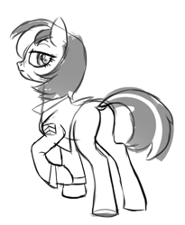 Size: 577x702 | Tagged: safe, artist:mellowhen, oc, oc only, oc:roulette, fallout equestria, clothing, jacket, military, simple background, sketch, solo