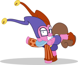 Size: 1024x851 | Tagged: safe, artist:mlp-trailgrazer, oc, oc only, oc:crescendo heart, oc:crescendo hearts, species:pegasus, species:pony, clothing, costume, darkwing duck, female, glasses, jester, mare, nightmare night costume, quackerjack, ruff (clothing), simple background, solo
