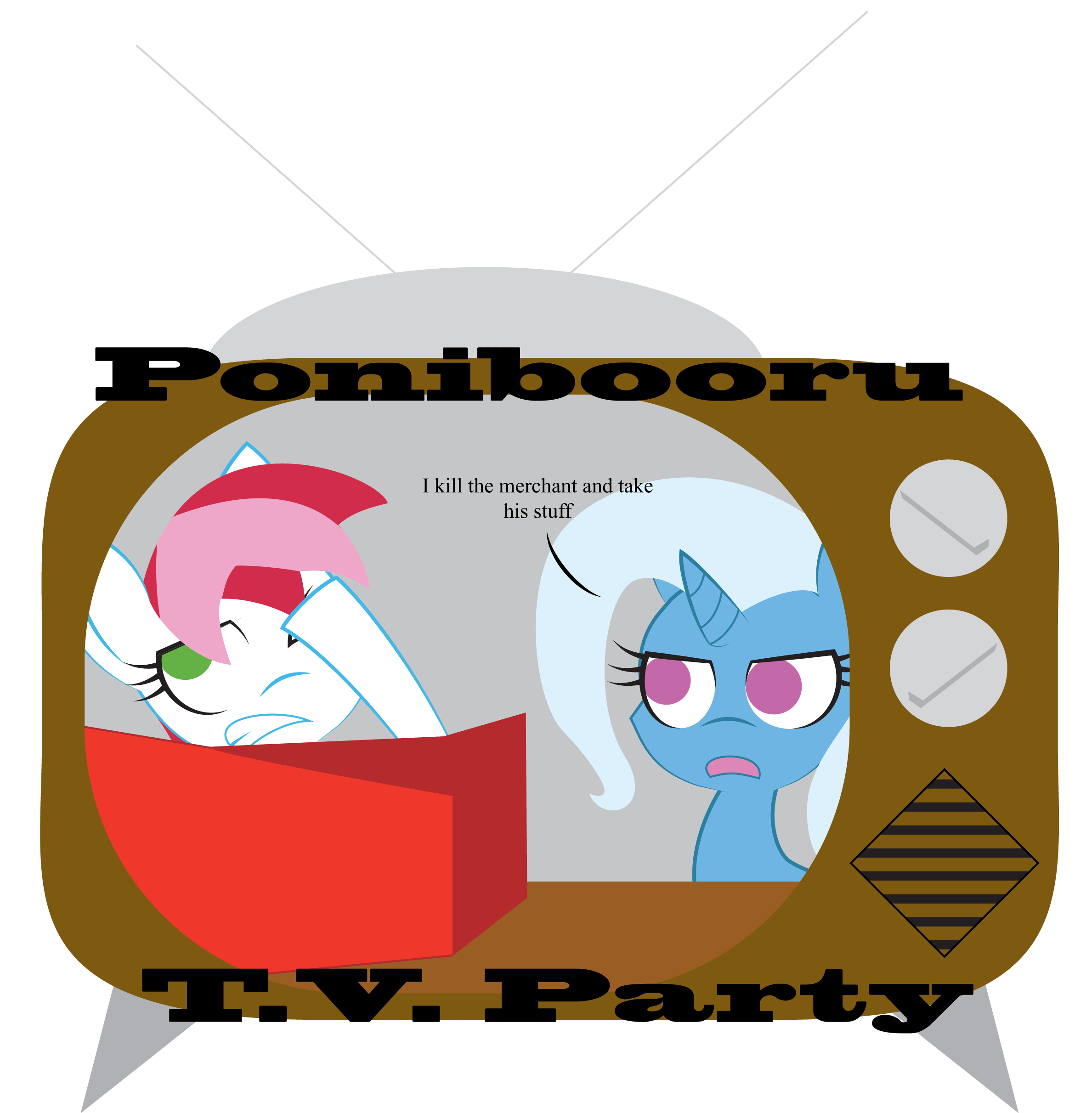 Size: 2377x2423 | Tagged: safe, artist:daisyhead, character:trixie, oc, oc:flicker, animated, gif, ponibooru film night, ponibooru tv party, simple background, transparent background