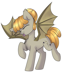 Size: 1838x2041 | Tagged: safe, artist:starlyfly, oc, oc only, oc:luca, species:bat pony, species:pony, dancing, silly, silly pony, solo, tongue out
