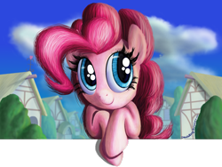 Size: 2000x1500 | Tagged: safe, artist:deathpwny, character:pinkie pie, species:earth pony, species:pony, female, fourth wall, looking sideways, mare, smiling, solo