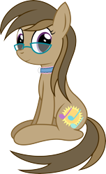 Size: 3809x6264 | Tagged: safe, artist:joey, oc, oc only, oc:dawnsong, species:earth pony, species:pony, 2018 community collab, derpibooru community collaboration, collar, female, glasses, looking at you, mare, show accurate, simple background, sitting, smiling, solo, transparent background, vector