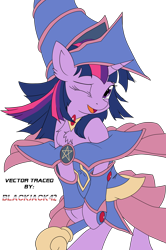 Size: 7816x11740 | Tagged: safe, artist:ardail, artist:blackjack42, character:twilight sparkle, species:pony, species:unicorn, absurd resolution, chest fluff, clothing, cosplay, costume, cute, dark magician girl, dark magician mare, dark magician twilight, ear fluff, female, looking at you, mare, one eye closed, open mouth, simple background, solo, transparent background, twiabetes, vector, vector trace, wink, yu-gi-oh!