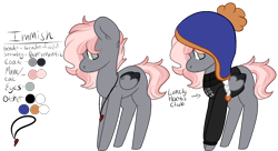 Size: 1706x929 | Tagged: safe, artist:sweetmelon556, base used, oc, oc only, oc:immish, species:pegasus, species:pony, clothing, genderfluid, multicolored hair, nonbinary, reference sheet, simple background, solo, sweater, transparent background
