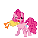 Size: 128x126 | Tagged: safe, artist:deathpwny, character:pinkie pie, desktop ponies, animated, female, rubber chicken, simple background, sprite, transparent background