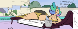 Size: 1316x489 | Tagged: safe, artist:ross irving, character:princess celestia, fat, humanized, swimming pool, swimsuit