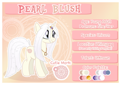 Size: 1024x721 | Tagged: safe, artist:kazziepones, oc, oc only, oc:pearl blush, horn ring, jewelry, necklace, pearl, profile