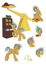 Size: 2480x3507 | Tagged: safe, artist:mellowhen, oc, oc only, oc:sure survey, species:pony, cake, candied apple, cupcake, donut, expressions, food, levitation, magic, male, reference, reference sheet, scale, solo, stallion, telekinesis