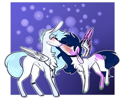 Size: 2928x2307 | Tagged: safe, artist:sweetmelon556, oc, oc only, oc:feather cloud, oc:morana, species:pegasus, species:pony, blushing, female, high res, kissing, mare, multicolored hair