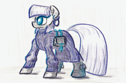 Size: 1295x852 | Tagged: safe, artist:shoeunit, character:maud pie, species:earth pony, species:pony, clothing, colored pencil drawing, ear piercing, earring, female, jewelry, mare, piercing, purse, solo, sweater dress, traditional art