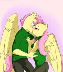 Size: 1506x1738 | Tagged: safe, artist:nolycs, character:fluttershy, species:anthro, blushing, butterscotch, clothing, female, flutterscotch, kissing, male, ponidox, rule 63, self ponidox, selfcest, shipping, sleeveless turtleneck, straight, sweater, sweatershy