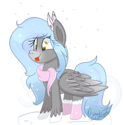 Size: 1066x1080 | Tagged: safe, artist:lynchristina, oc, oc only, clothing, feather, scarf, simple background, snow, solo, tongue out, transparent background