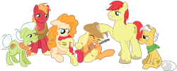 Size: 7680x3077 | Tagged: safe, artist:amarthgul, character:apple bloom, character:applejack, character:big mcintosh, character:bright mac, character:grand pear, character:granny smith, character:pear butter, species:earth pony, species:pony, episode:the perfect pear, g4, my little pony: friendship is magic, apple family, apple siblings, apple sisters, apples and pears, brother and sister, cropped, cutie mark, family reunion, father and daughter, father and son, father and son-in-law, female, filly, grandfather and grandchild, grandfather and granddaughter, grandfather and grandson, grandmother, grandmother and grandchild, grandmother and granddaughter, grandmother and grandson, guitar, high res, how, hug, if only, male, mare, mother and child, mother and daughter, mother and daughter-in-law, mother and son, siblings, simple background, sisters, stallion, the cmc's cutie marks, the whole apple family, transparent background, vector