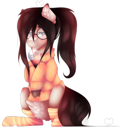 Size: 2513x2645 | Tagged: safe, artist:mauuwde, oc, oc only, oc:boba, species:earth pony, species:pony, clothing, female, glasses, high res, mare, milkshake, pubic fluff, simple background, socks, solo, striped socks, sweater, transparent background