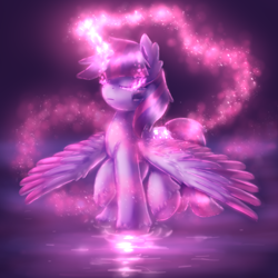 Size: 1500x1500 | Tagged: safe, artist:shad0w-galaxy, character:twilight sparkle, character:twilight sparkle (alicorn), species:alicorn, species:pony, eyes closed, female, glowing horn, magic, mare, solo