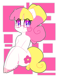 Size: 3812x5000 | Tagged: safe, artist:bunxl, oc, oc only, oc:sweetie pie, species:anthro, species:earth pony, species:pony, species:unguligrade anthro, colored pupils, glasses, simple background, sitting, smiling, solo, transparent background