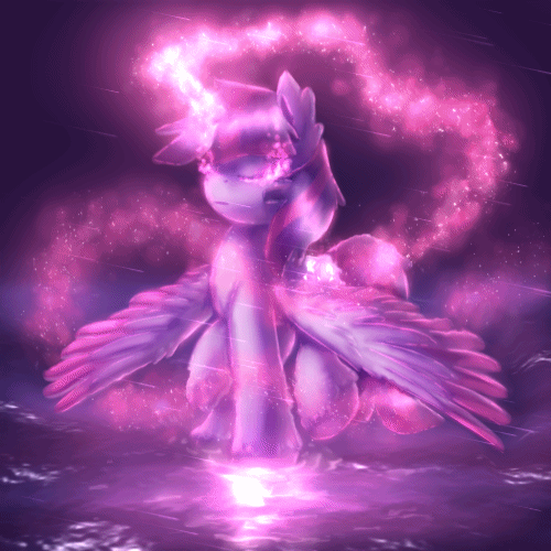 Size: 500x500 | Tagged: safe, alternate version, artist:shad0w-galaxy, character:twilight sparkle, character:twilight sparkle (alicorn), species:alicorn, species:pony, animated, cinemagraph, eyes closed, female, glowing horn, magic, solo