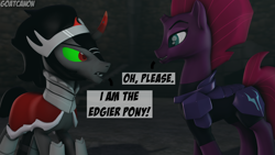 Size: 3840x2160 | Tagged: safe, artist:goatcanon, character:king sombra, character:tempest shadow, species:pony, species:unicorn, my little pony: the movie (2017), 3d, armor, broken horn, castle of the royal pony sisters, dialogue, duo, edgy, rivalry, sombra vs tempest, sombrest, source filmmaker