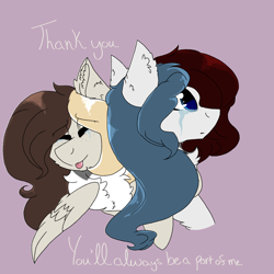 Size: 2560x2560 | Tagged: safe, artist:brokensilence, oc, oc only, oc:mira songheart, oc:misty serenity, species:pegasus, species:pony, crying, dialogue, duality, eyes closed, eyeshadow, freckles, hug, makeup, open mouth, tongue out