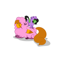 Size: 1000x1000 | Tagged: safe, artist:chelseawest, oc, oc only, oc:colour paint, oc:painted petal, species:pegasus, species:pony, animal costume, clothing, costume, female, filly, mare, prone, sheep costume, simple background, transparent background
