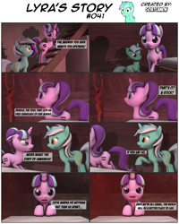 Size: 3928x4916 | Tagged: safe, artist:goatcanon, character:lyra heartstrings, character:starlight glimmer, comic:lyra's story, 3d, comic, dialogue, duo, equal cutie mark, equal town, error, our town, s5 starlight, source filmmaker, staff, staff of sameness, starlight's village