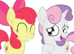Size: 1936x1400 | Tagged: safe, artist:squipycheetah, character:apple bloom, character:sweetie belle, ship:sweetiebloom, alternate cutie mark, crush, cute, cutie mark, duo, female, lesbian, shipping, simple background, the cmc's cutie marks, transparent background