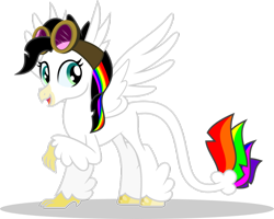 Size: 1024x818 | Tagged: safe, artist:mlp-trailgrazer, oc, oc only, oc:lightning bliss, species:classical hippogriff, species:hippogriff, classical hippogriffied, female, goggles, hippogriffied, leonine tail, rainbow feathers, raised claw, simple background, solo, species swap, transparent background, vector