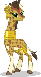 Size: 980x1847 | Tagged: safe, artist:mlp-trailgrazer, oc, oc only, cloven hooves, ear piercing, earring, female, giraffe, jewelry, leg rings, neck rings, piercing, simple background, solo, tail ring, transparent background