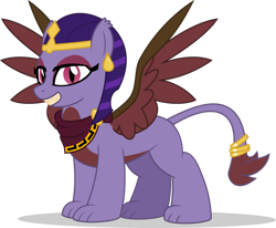 Size: 1024x843 | Tagged: safe, artist:mlp-trailgrazer, oc, oc only, oc:ulaghai, species:sphinx, bandage, clothing, female, looking at you, simple background, solo, sphinx oc, spread wings, tail ring, transparent background, vector, wings