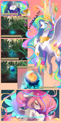 Size: 4000x8000 | Tagged: safe, artist:wilvarin-liadon, character:princess celestia, species:alicorn, species:pony, comic:the curse of the elements, comic, crying, cutie mark, elements of harmony, english, female, filly, flower, flying, foal, horn, magic, plants, sleeping, solo, wings