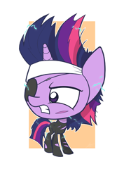 Size: 540x764 | Tagged: safe, artist:dori-to, character:twilight sparkle, species:pony, species:unicorn, clothing, eyepatch, female, future twilight, horn, magic, mare, scar, solo, torn clothes