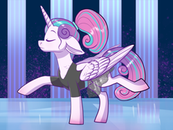 Size: 1024x768 | Tagged: safe, artist:loryska, character:princess flurry heart, species:alicorn, species:pony, clothing, cute, dancing, eyes closed, female, flurrybetes, mare, older, older flurry heart, ponytail, skirt, solo