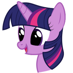 Size: 256x256 | Tagged: safe, artist:joey, derpibooru original, character:twilight sparkle, derpibooru, derpibooru community collaboration, .svg available, bust, derpibooru badge, female, friendship art and magic, meta, open mouth, picture for breezies, portrait, show accurate, simple background, smiling, solo, svg, transparent background, vector