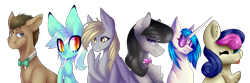 Size: 6000x2000 | Tagged: safe, artist:ashhdraws, artist:bluefly10, artist:crazllana, artist:mauuwde, artist:sugardaddyy, artist:twiiriza, character:bon bon, character:derpy hooves, character:dj pon-3, character:doctor whooves, character:lyra heartstrings, character:octavia melody, character:sweetie drops, character:time turner, character:vinyl scratch, species:earth pony, species:pegasus, species:pony, species:unicorn, background six, bust, collaboration, female, high res, male, mare, portrait, simple background, stallion, transparent background