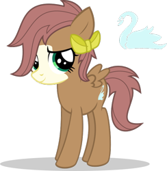 Size: 644x661 | Tagged: safe, artist:mlp-trailgrazer, oc, oc:frail feather, parent:fluttershy, parent:trouble shoes, parents:troubleshy, species:pegasus, species:pony, bald face, blaze (coat marking), bow, cutie mark, facial markings, hair bow, offspring, simple background, solo, teenager, transparent background