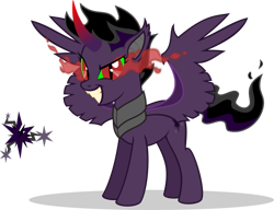 Size: 1024x785 | Tagged: safe, artist:mlp-trailgrazer, oc, oc:black star, parent:king sombra, parent:twilight sparkle, parents:twibra, species:alicorn, species:pony, curved horn, dark magic, female, magic, offspring, simple background, solo, sombra eyes, spread wings, transparent background, wings