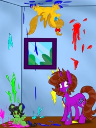 Size: 3000x4000 | Tagged: safe, artist:chelseawest, oc, oc only, oc:colour paint, oc:painted petal, oc:violet ribbon, species:pegasus, species:pony, female, filly, high res, mare, mother and daughter, paint