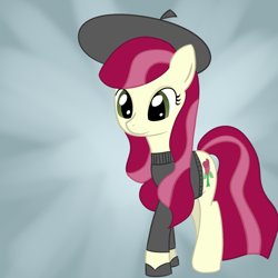 Size: 1200x1200 | Tagged: safe, artist:why485, character:roseluck, species:earth pony, species:pony, alternate hairstyle, beatnik, beret, clothing, female, gradient background, mare, solo, sweater