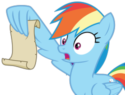 Size: 6394x4854 | Tagged: safe, artist:hendro107, character:rainbow dash, species:pegasus, species:pony, episode:grannies gone wild, g4, my little pony: friendship is magic, spoiler:s08, .svg available, absurd resolution, female, holding, mare, open mouth, rainbow dash reading a scroll, simple background, solo, transparent background, vector, wing hands